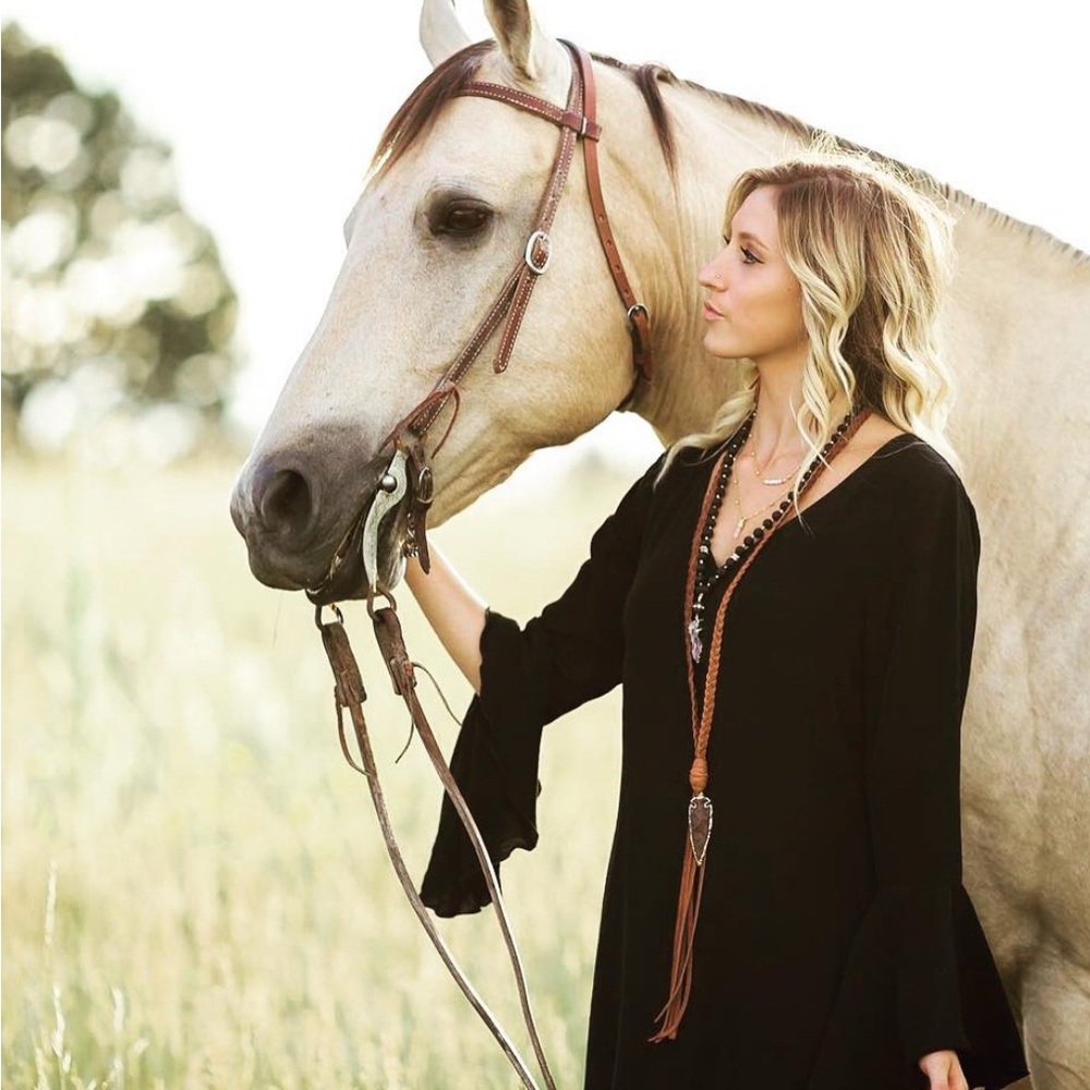 Lucky Lou Designs Black Leather Necklace with Silver Cross and Turquoise